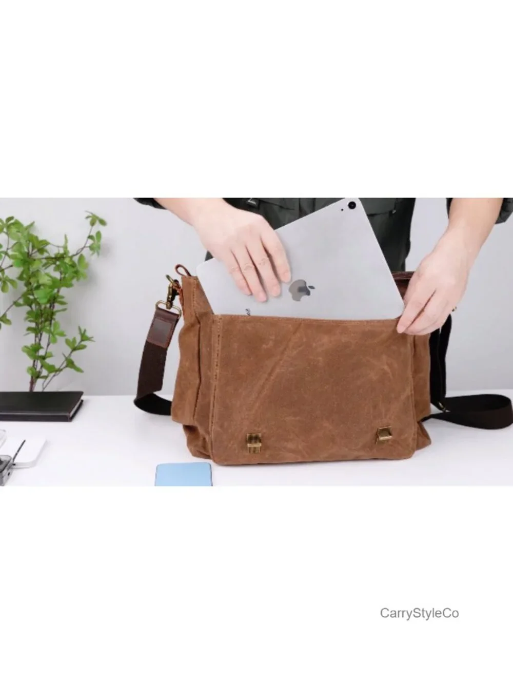 Vintage Waxed Canvas & Leather Messenger Bag 15.6